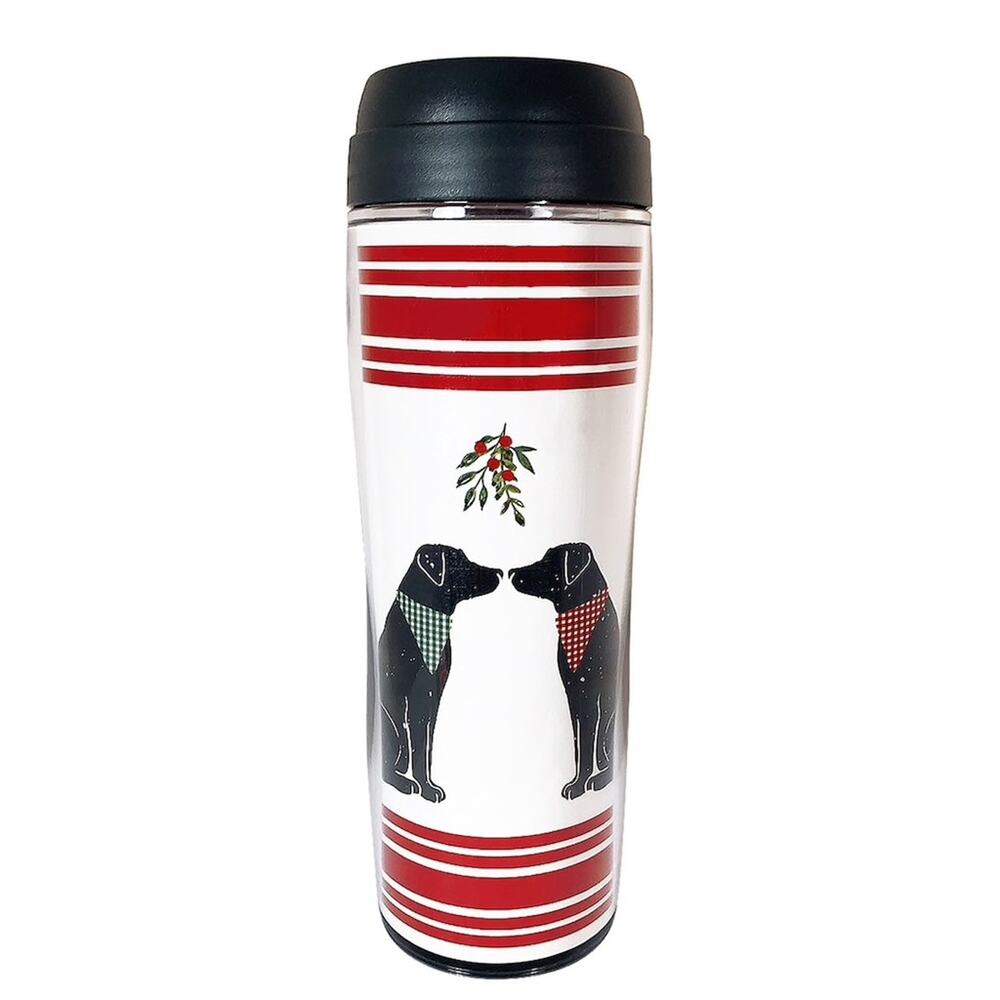 New Black Labrador Kissing Mistletoe Christmas Thermal Tumbler
